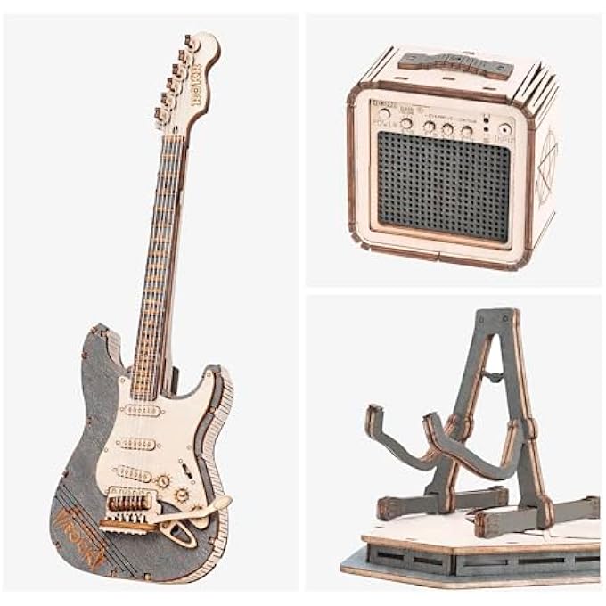3D PUZZLES FOR ADULTS WOODEN CRAFT KITS MUSICAL INSTRUMENT MODEL KIT COLLECTIBLES HOME DESK ROOM DECOR (ELECTRIC GUITAR) - Image 3